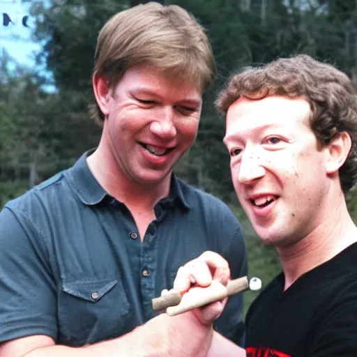 Prompt: Steve Irwin poking Mark Zuckerberg with a stick