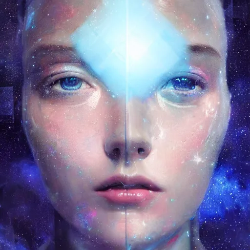 Prompt: sci - fi, 3 d, stars, fashion model face star skin, cinematic, clouds, moon rays, vogue cover style, poster art, blue mood, realistic painting, intricate oil painting, high detail illustration, figurative art, multiple exposure, water, 3 d, by tooth wu and wlop and beeple and greg rutkowski