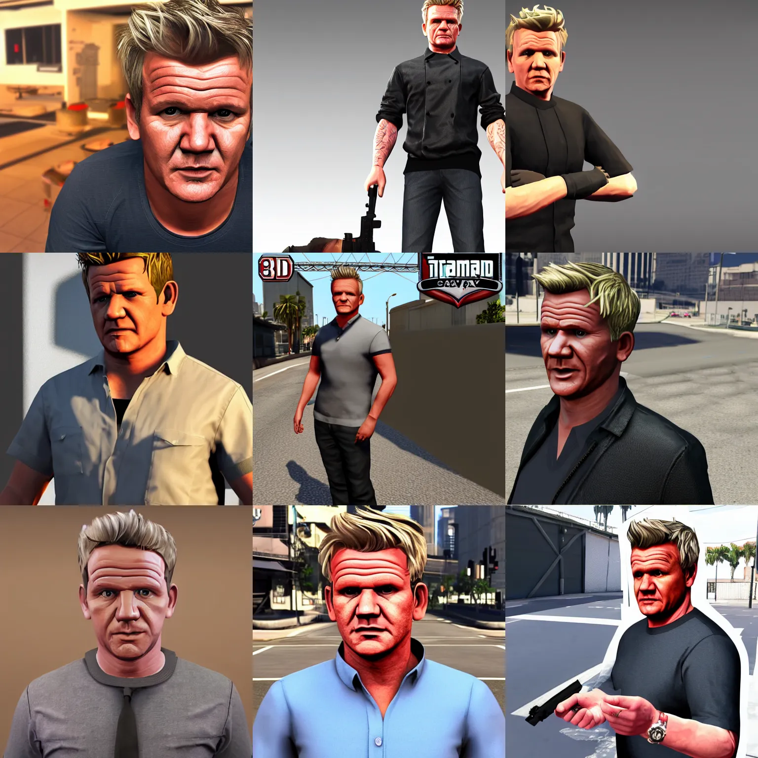 Prompt: Gordon Ramsay in Grand Theft Auto V, 3D model