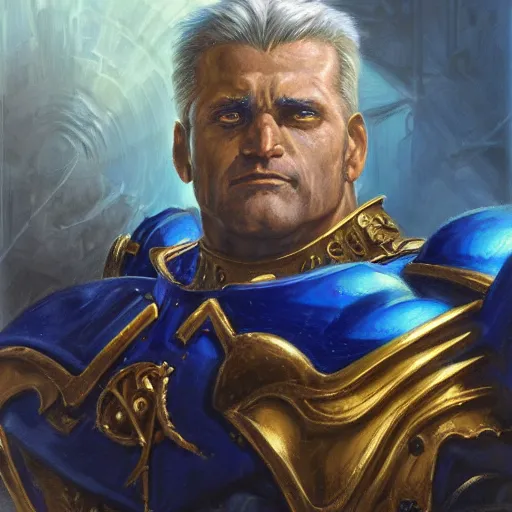 Prompt: Roboute Guilliman, closeup portrait art by Donato Giancola and James Gurney, digital art, trending on artstation