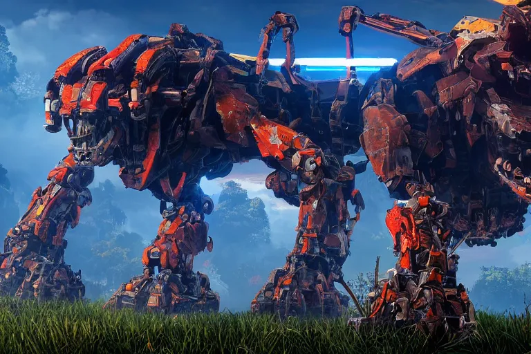 Image similar to shellsnapper machine mecha animal beast robot of horizon forbidden west horizon zero dawn bioluminiscence global illumination ray tracing hdr fanart arstation by sung choi and eric pfeiffer and gabriel garza and casper konefal