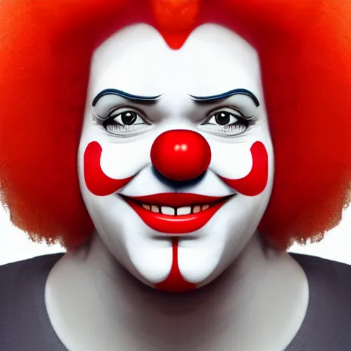 Image similar to a portrait of Ronald McDonald with red clown nose wearing headset microphone in the MSPWAVES studio, music notes in background, symmetrical facial features, intricate, elegant, highly detailed, digital painting, trending on Artstation, concept art, smooth, sharp focus, illustration, in the style of artgerm and greg rutkowski and alphonse mucha