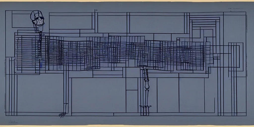 Prompt: blueprint for a woman's skeleton, josef albers