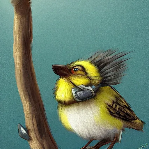 Prompt: An adorable mustached canary, highly detailed, digital painting, artstation, concept art, sharp soft focus, studio light, by Phil and Kaja Foglio,