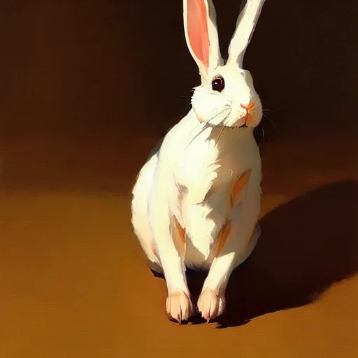 Image similar to a rabbit with ears down standing up by studio ghibli painting by joaquin sorolla rhads leyendecker an aesthetically pleasing dynamic energet