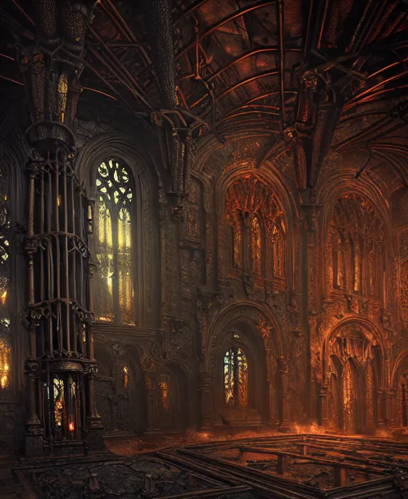 Image similar to steam necropolis, memento mori, gothic, neo - gothic, art nouveau, hyperdetailed copper patina medieval icon, stefan morrell, philippe druillet, ralph mcquarrie, concept art, steampunk, unreal engine, detailed intricate environment, octane render, moody atmospherics, volumetric lighting, ultrasharp, ominous, otherworldly