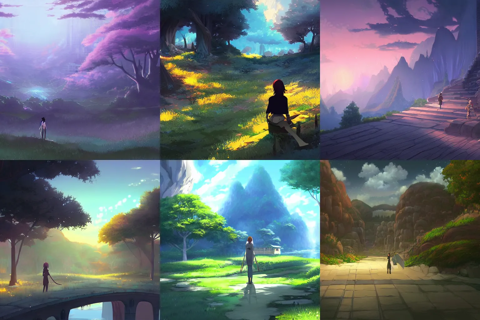 Prompt: point and click adventure game background fantasy digital painting by makoto shinkai