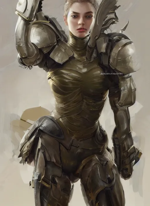 Image similar to a professional painting of a beautiful young female, clothed in military armor, olive skin, long dark hair, beautiful bone structure, symmetrical facial features, intricate, elegant, digital painting, concept art, smooth, sharp focus, illustration, from Metal Gear, by Ruan Jia and Mandy Jurgens and Artgerm and William-Adolphe Bouguerea