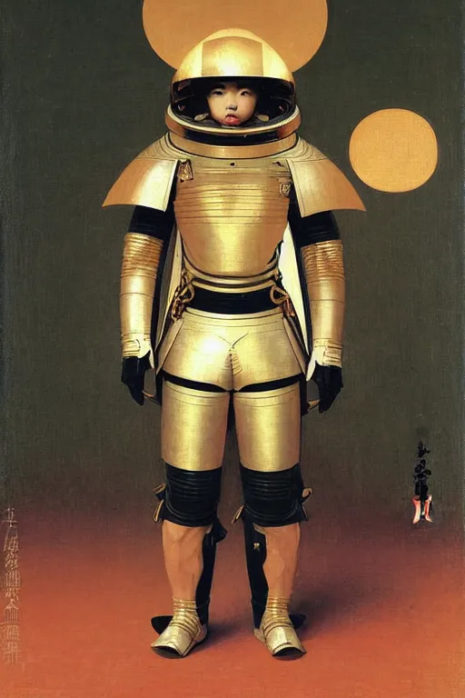 Prompt: portrait of a astronaut in japanese samurai armor and helmet, by bouguereau