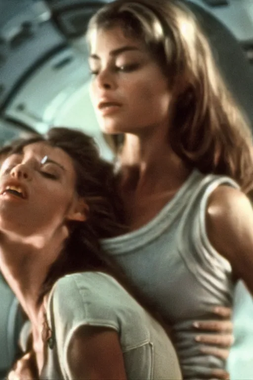 Image similar to film still of sofia vergara in the movie Alien, xenomorph holding sofia in a chokehold, sofia unconscious, cinematic shot, 4k.