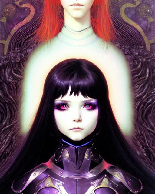 Image similar to portrait of beautiful cute young goth maiden girl with short white hairs in warhammer armor, art by ( ( ( kuvshinov ilya ) ) ) and wayne barlowe and gustav klimt and artgerm and wlop