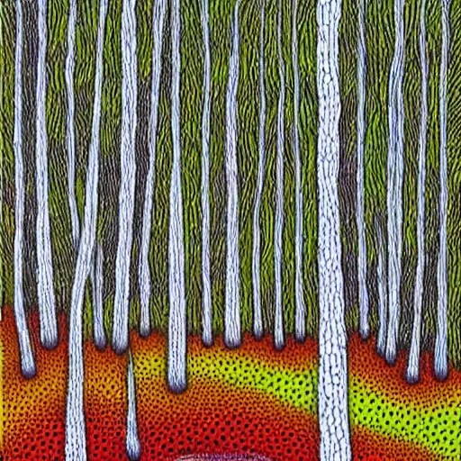 Prompt: boranup forest, drawn with dots, art, minimalist,