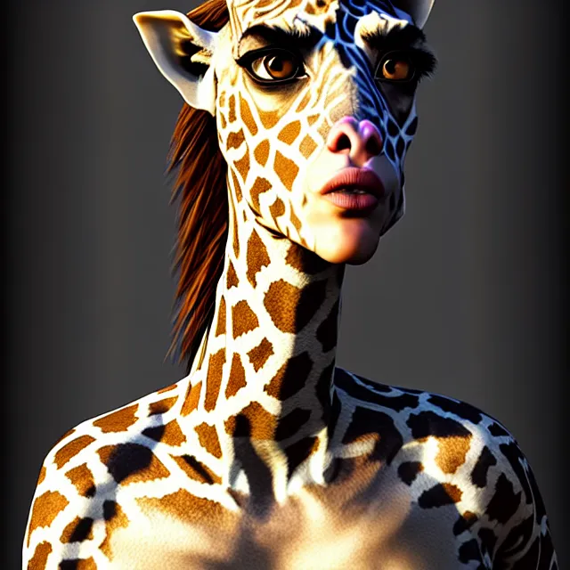 Image similar to epic professional digital art bridal gown portrait of:exotic giraffe woman:,best on artstation, cgsociety, wlop, Behance, pixiv, astonishing, impressive, outstanding, epic, cinematic, stunning, gorgeous, concept artwork, much detail, much wow, masterpiece.