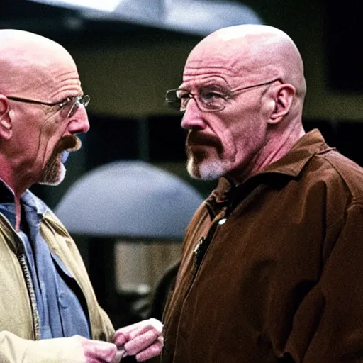 Image similar to Walter White and Mike Ehrmantraut kissing