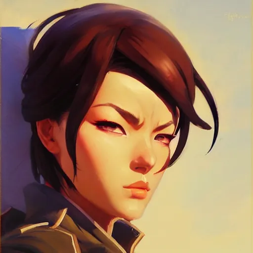 Prompt: Greg Manchess portrait painting of Mikasa Ackermann as Overwatch character, medium shot, asymmetrical, profile picture, Organic Painting, sunny day, Matte Painting, bold shapes, hard edges, street art, trending on artstation, by Huang Guangjian and Gil Elvgren and Sachin Teng