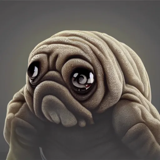 Image similar to A tardigrade with the eyes and mouth of a pug, national geographic-file-photograph, paywall-content, premium-award-winning, trending on artstation