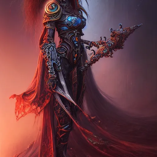 Image similar to a highly detailed long shot photo of chthonic warcraft female character by ayami kojima, beksinski, giger, intricate, digital painting, artstation, intricate, concept art, smooth, sharp focus, illustration