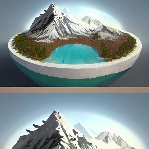 Image similar to a beautiful floating island with everest landscape isometric art, low poly art, game art, artstation, 3D render, high detail, cgsociety, octane render, sharp focus