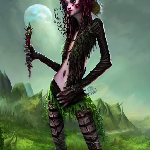 Prompt: eco punk, goblin girl goth, fantasy art, high detail, 4k