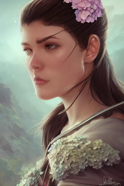 Image similar to hydrangea flower, d & d, fantasy, portrait, highly detailed, headshot, digital painting, trending on artstation, concept art, sharp focus, illustration, art by artgerm and greg rutkowski and magali villeneuve