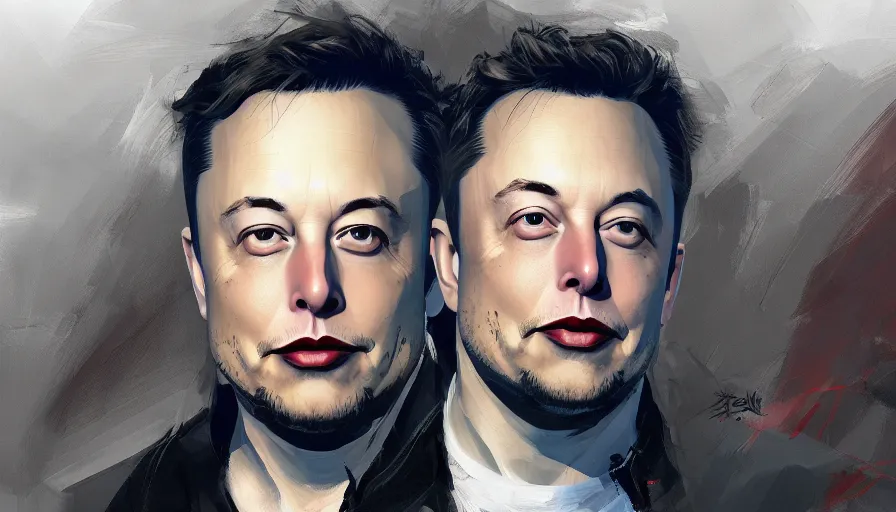 Image similar to concept art of hari seldonand elon musk by jama jurabaev, very long shot, brush hard, artstation, high quality, brush stroke