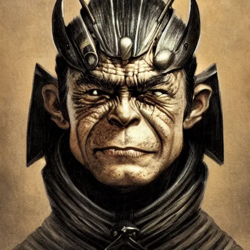 Prompt: head and shoulders photo portrait of a samurai hobgoblin, d & d, fantasy, greg rutkowski, frank frazetta, alexandre chaudret, boris vallejo, michael whelan, miro petrov, hr giger, magali villeneuve, donato giancola