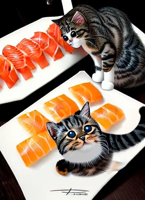 Image similar to clear photorealistic picture of adorable cats made out of sushi