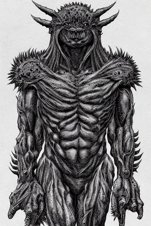 Image similar to mole humanoid figure monster, symmetrical, highly detailed, digital art, sharp focus, trending on art station, kentaro miura manga art style