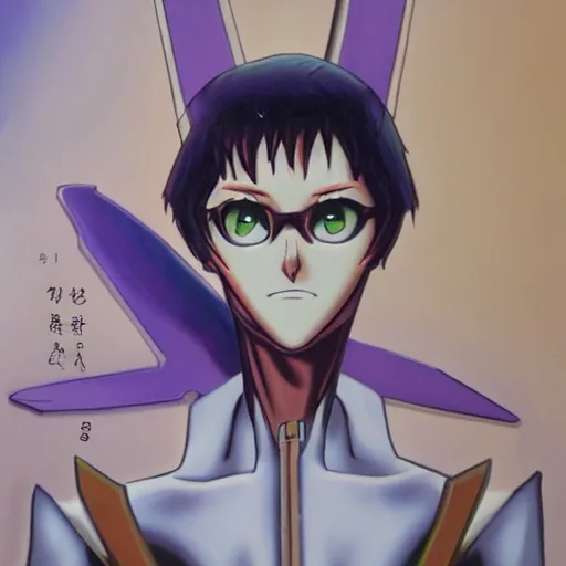 Image similar to an oil painting of the character of the animated series Evangelion Unit-01, photo realistic, cinematic illumination