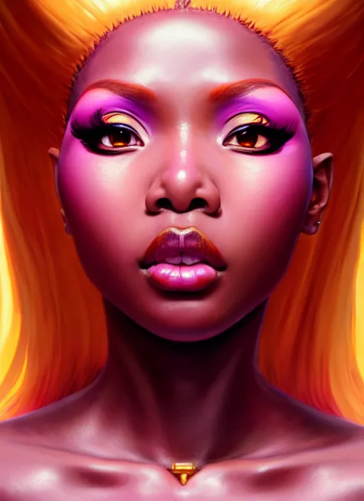 Image similar to nicki minaj, evangelion, au naturel, hyper detailed face, digital art, trending in artstation, cinematic lighting, studio quality, smooth render, unreal engine 5 rendered, octane rendered, art style by klimt and nixeu and ian sprigger and wlop and krenz cushart