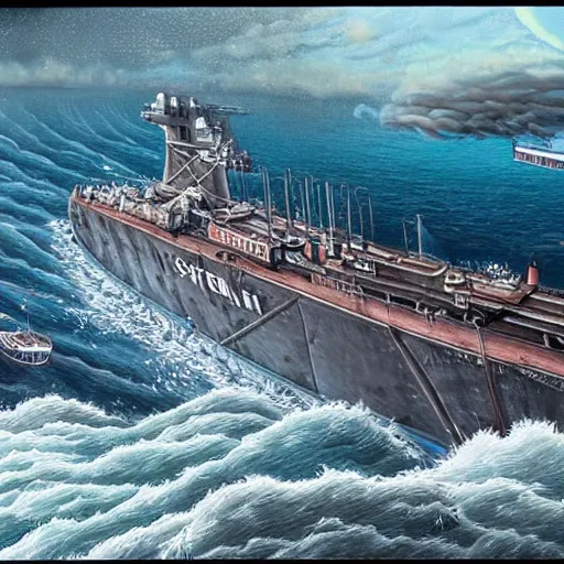 Image similar to hyper detailed painting of a ship being sunk by a giant lung