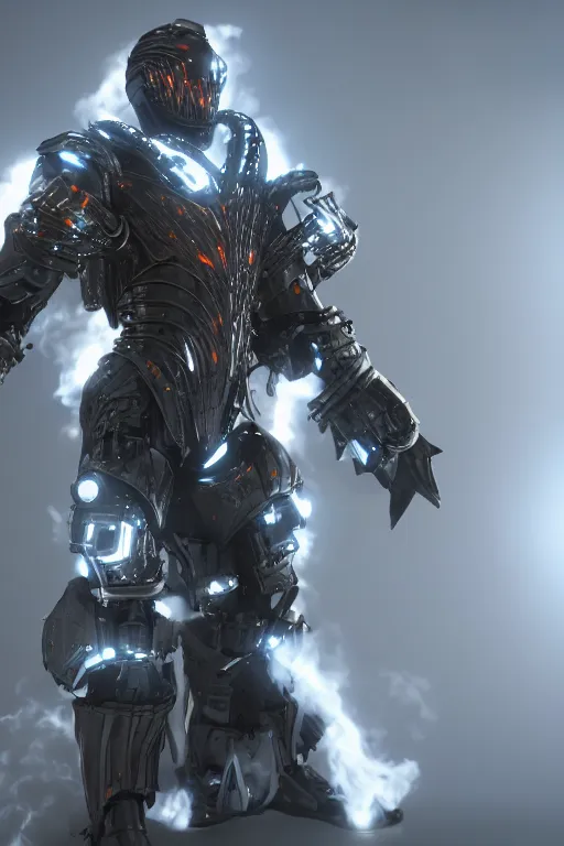 Prompt: Cybernetic Flame Armor, fantasy, photorealistic, glowing eyes, 4k, cinematic lighting, explosive