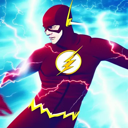 Image similar to the flash traveling faster than light, cgi concept art, lightning effects, speed effect, particles