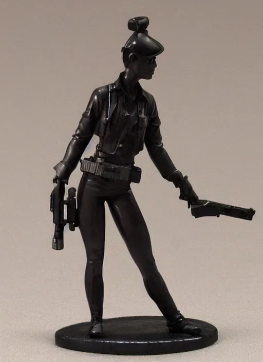 Prompt: Image on the store website, eBay, Wonderfully precise 80mm Resin figure of a woman with gun.