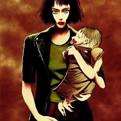 Image similar to Kiki from Kikis Delivery Servcie in the 1994 movie Léon: The Professional, promotional poster, ralistic, beautiful, stunning