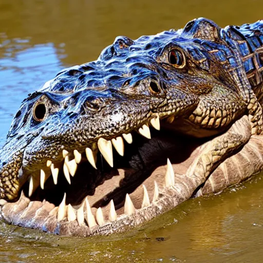 Image similar to a once human growling crocodile, photograph captured at woodland creek