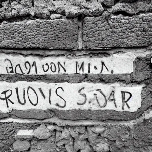 Image similar to inscription gm! on a stone wall in a poor area, black and white