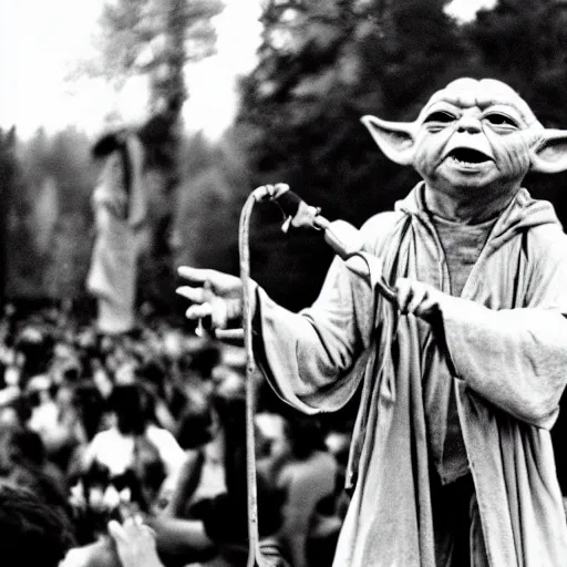 Image similar to yoda performing at woodstock