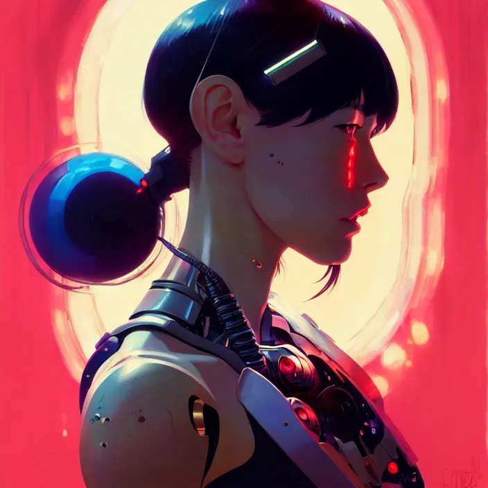 Prompt: side portrait of cyborg girl | | audrey plaza, fine detail!! anime!! realistic shaded lighting!! poster by ilya kuvshinov katsuhiro otomo ghost - in - the - shell, magali villeneuve, artgerm, jeremy lipkin and michael garmash and rob rey