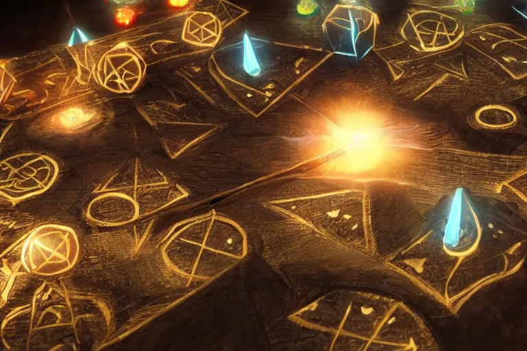 Prompt: A powerful Sorcerer draws magic glowing runes in the air, enchanting objects with glyph magic, D&D fantasy setting, 4k