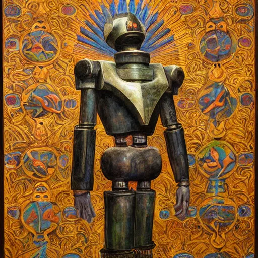 Image similar to sculpture of an ornate robot bird, by annie swynnerton and diego rivera and nicholas roerich and jean delville, symbolist, dramatic lighting, god rays, art brut, rich colors, smooth, sharp focus, extremely detailed, adolf wolfli, by janet fish and ( donato giancola and bilibin )