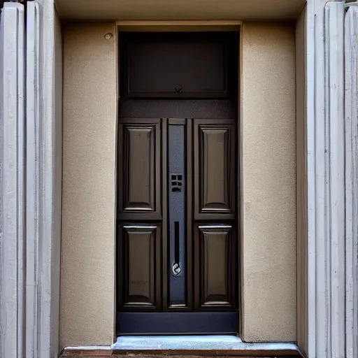 Prompt: the door to an apartment as seen from outside, realistic, lighting