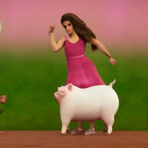 Image similar to Estefania dancing with a pig realistic, 8k, dream,