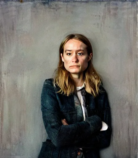 Image similar to a high quality, high detail, portrait photography of brie larson by andrew wyeth and gottfried helnwein