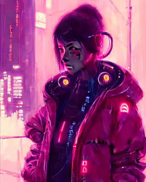 Image similar to detailed portrait Neon Operator Girl, cyberpunk futuristic neon, reflective puffy coat, decorated with traditional Japanese ornaments by Ismail inceoglu dragan bibin hans thoma greg rutkowski Alexandros Pyromallis Nekro Rene Maritte Illustrated, Perfect face, fine details, realistic shaded, fine-face, pretty face