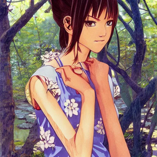 Prompt: anime zendaya by by Hasui Kawase by Richard Schmid on canvas