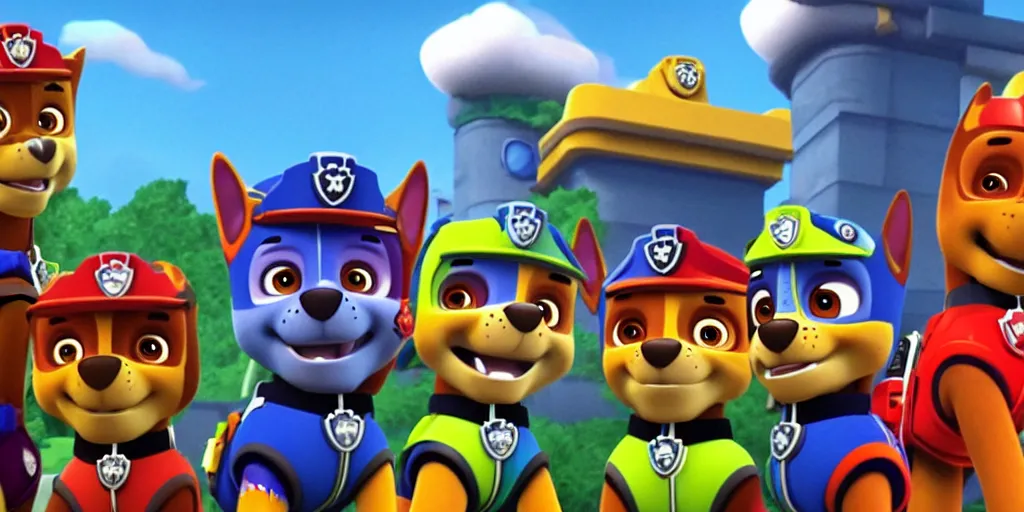 Image similar to a still from Paw Patrol: Apocalypse