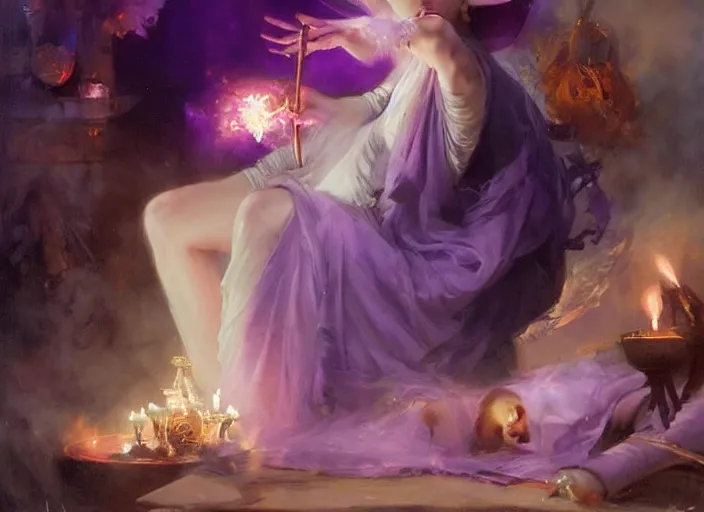 Image similar to witch casting a curse of purple by wlop and vladimir volegov and alexander averin and delphin enjolras and daniel f. gerhartz