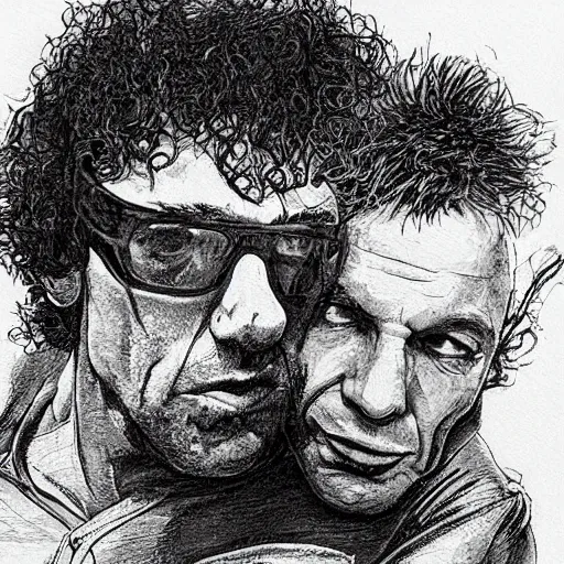 Image similar to Joe Rogan and Howard Stern kissing, intricate, highly detailed, concept art, smooth, sharp focus, illustration, medium shot, mid-shot