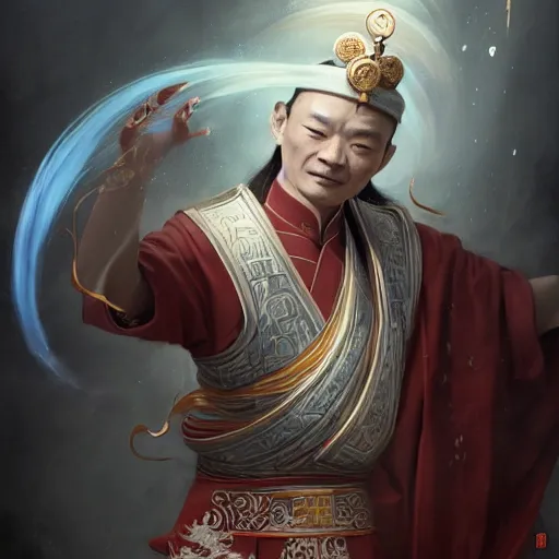 Prompt: a chinese taoist priest, like andy lau, immortal taoist bones, affable ， style of tom bagshaw, cedric peyravernay, peter mohrbacher, victo nga, 4 k hd illustrative wallpaper, animation style, chinese style